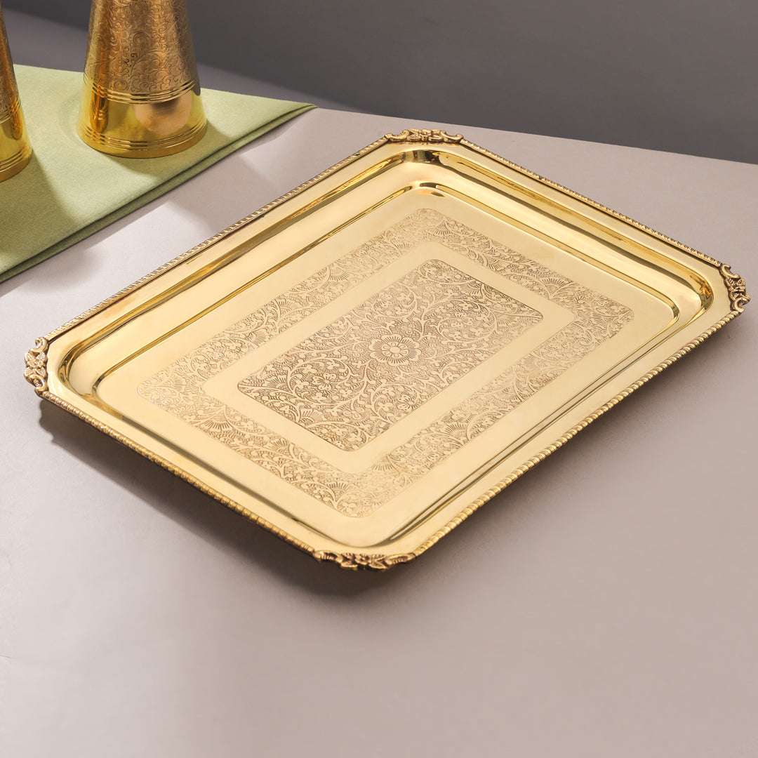 Brass Handcrafted Rectangular Tray - Image 2