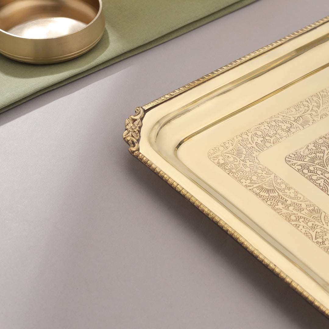 Brass Handcrafted Rectangular Tray - Image 3