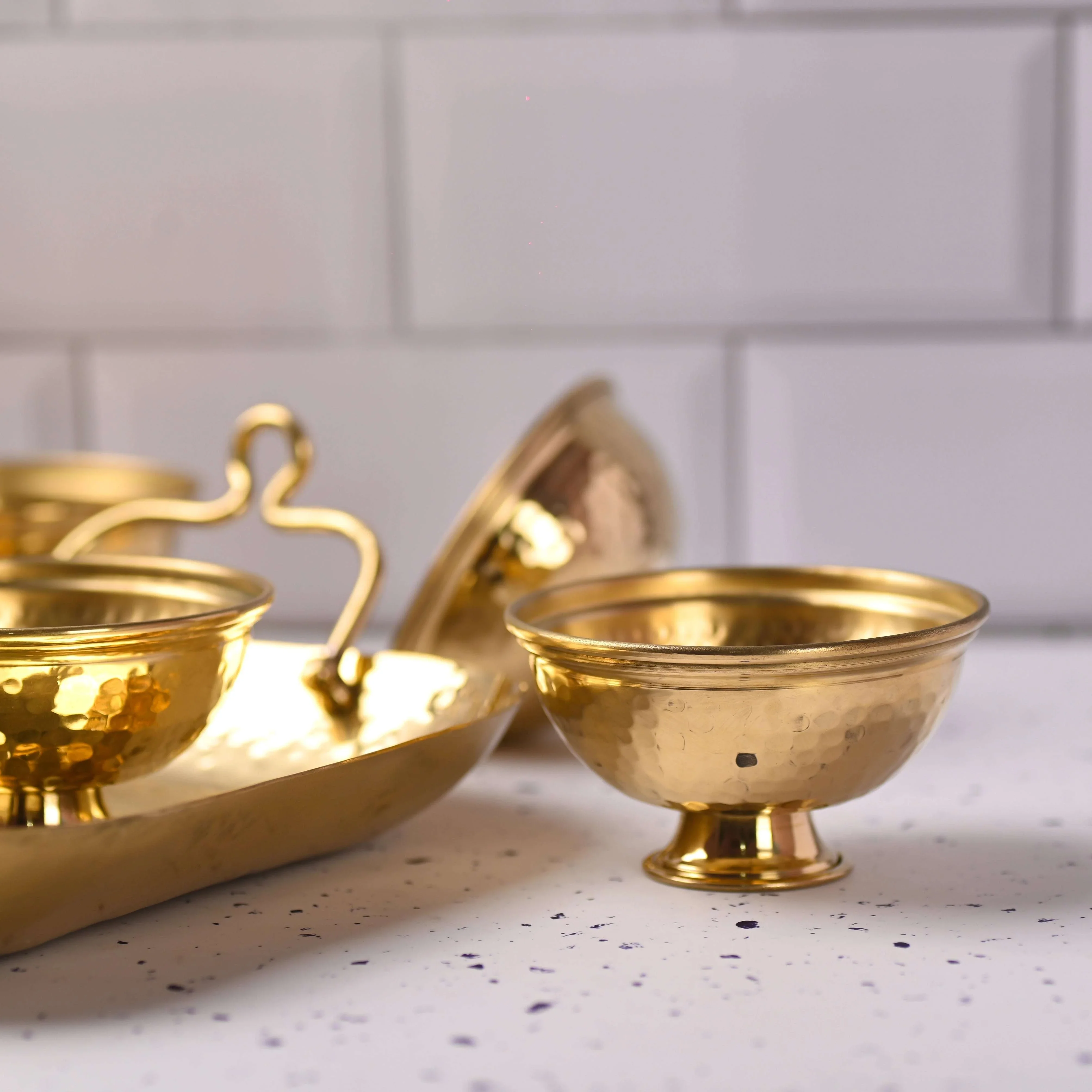 Brass Hammered Serving Tray With Bowl Set - Image 6