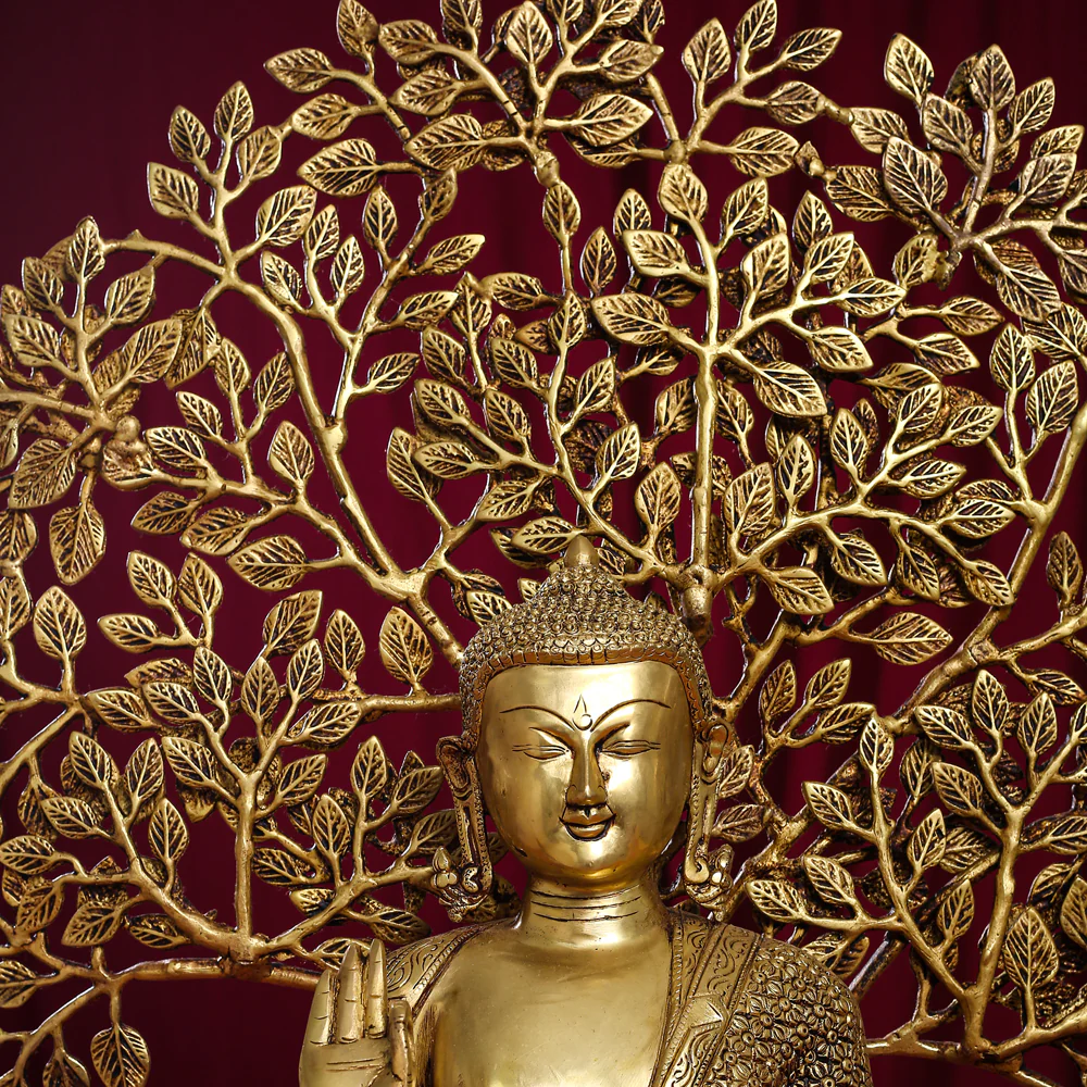 Brass Home Decor Buddha Statue With Tree (26 Inch) - Image 3