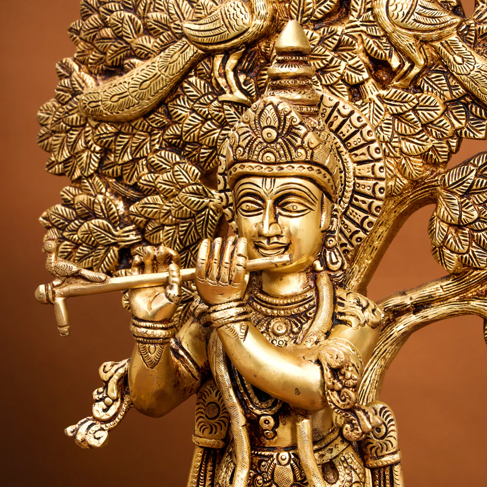 Brass Standing Krishna Idol With Tree (18.5 Inch) - Image 4