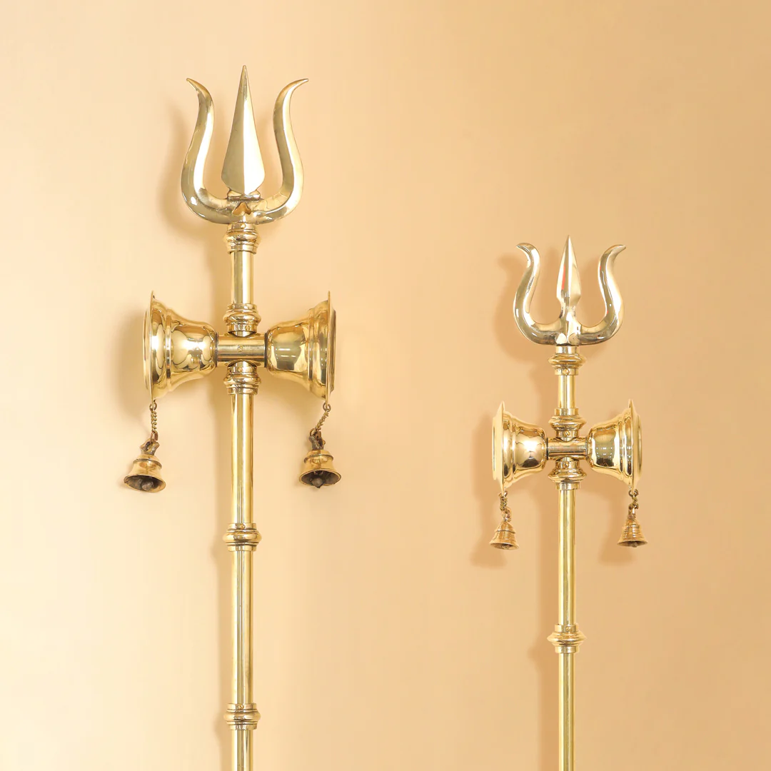 Brass Shiva's Damru Trishul With Bell - Image 2
