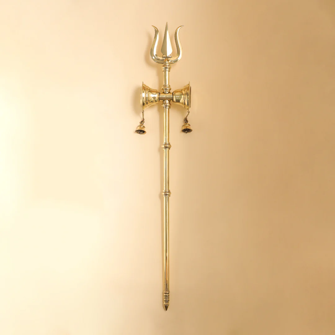 Brass Shiva's Damru Trishul With Bell - Image 3