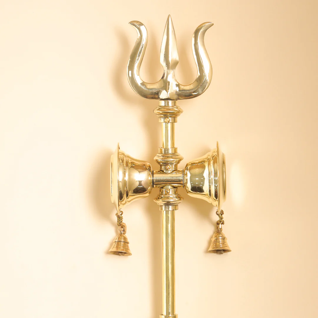 Brass Shiva's Damru Trishul With Bell - Image 7
