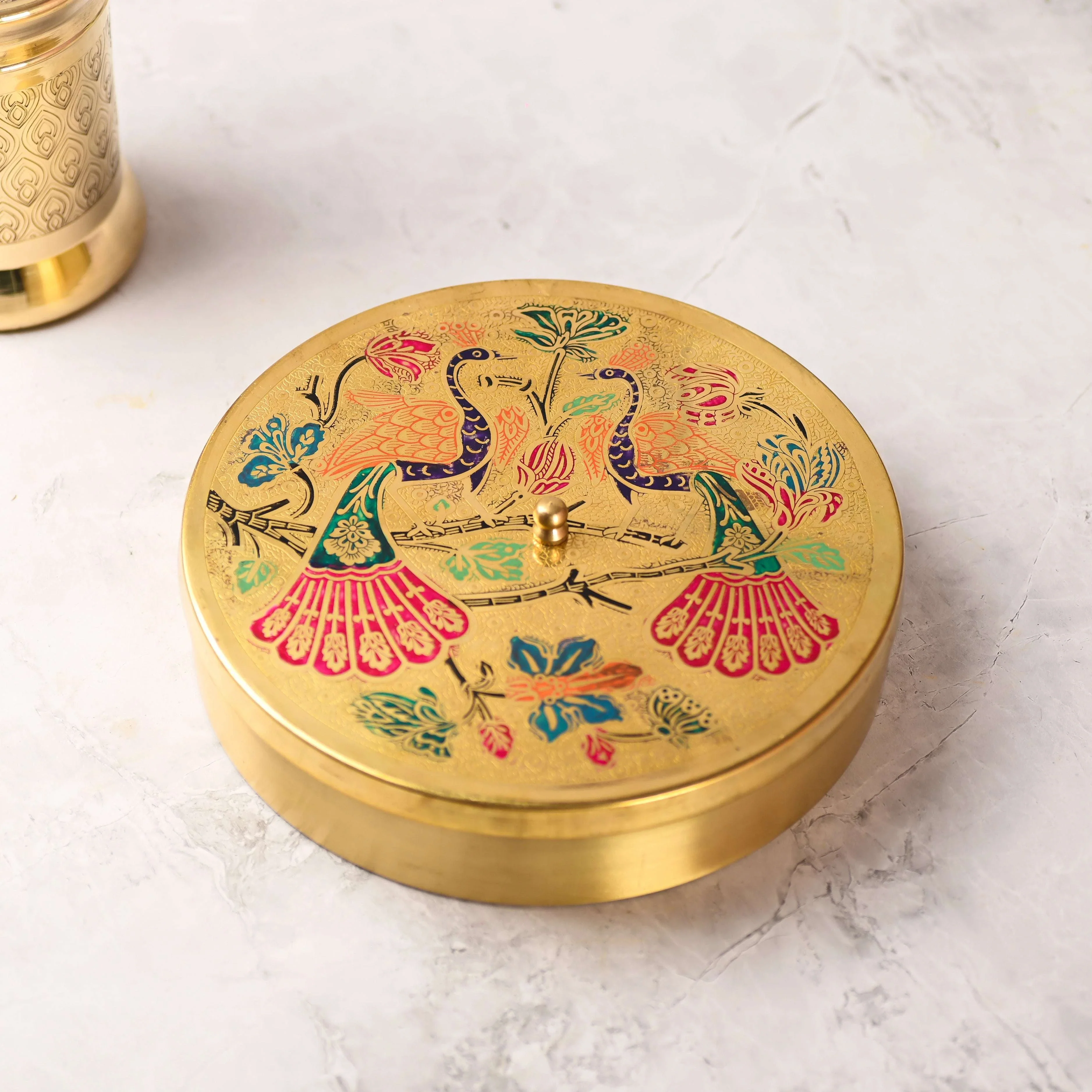 Brass Peacock Masala Daani / Spice Box