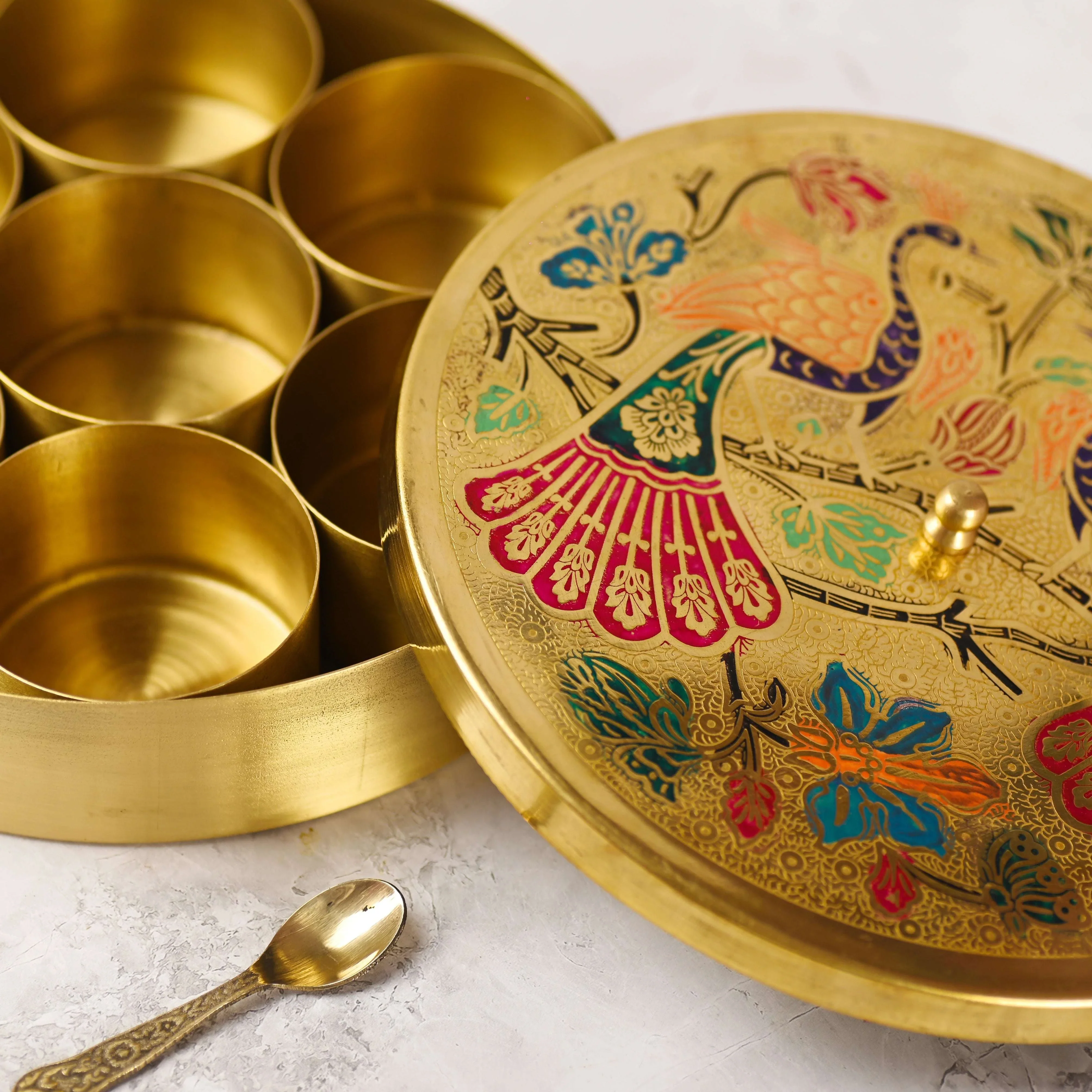 Brass Peacock Masala Daani / Spice Box - Image 4
