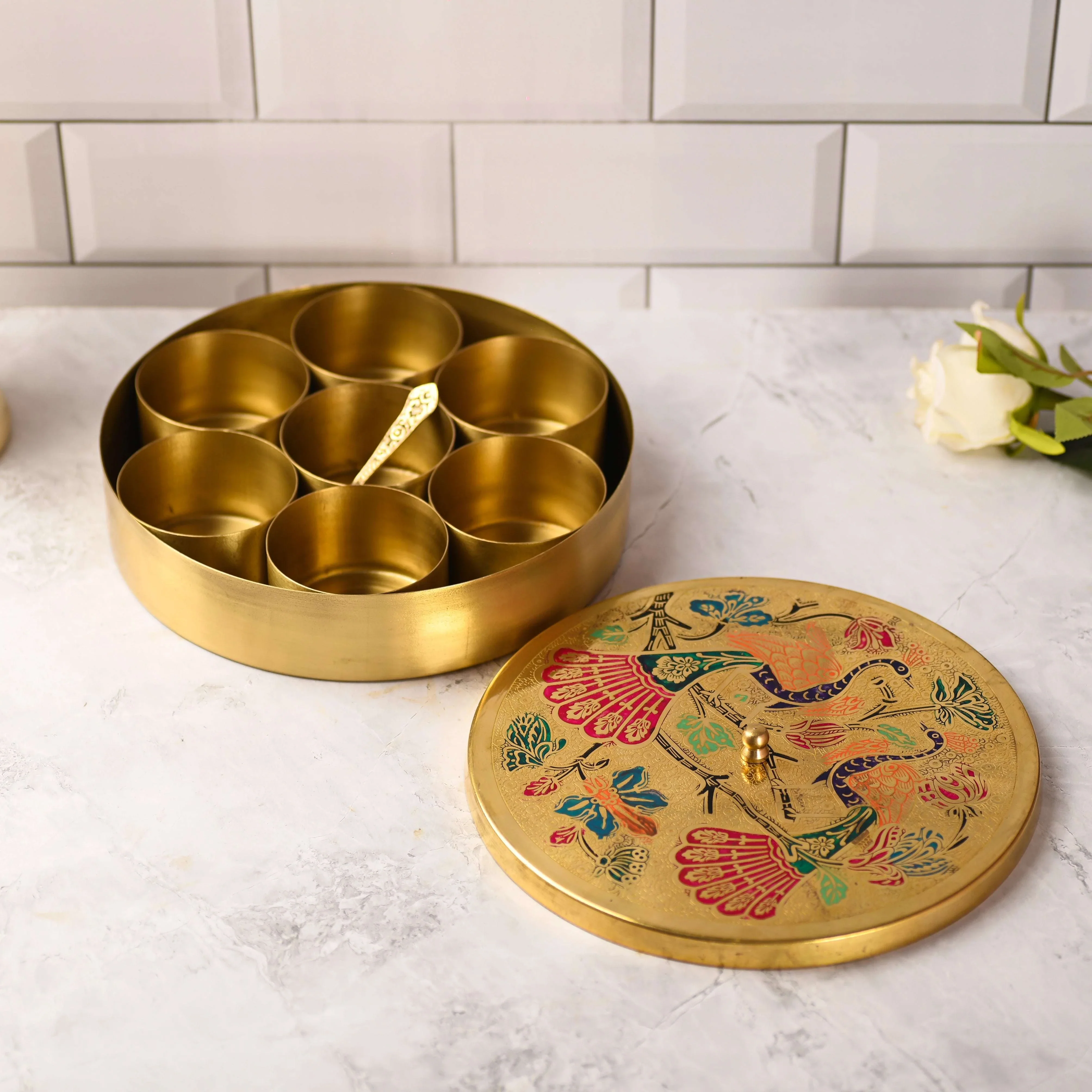 Brass Peacock Masala Daani / Spice Box - Image 5