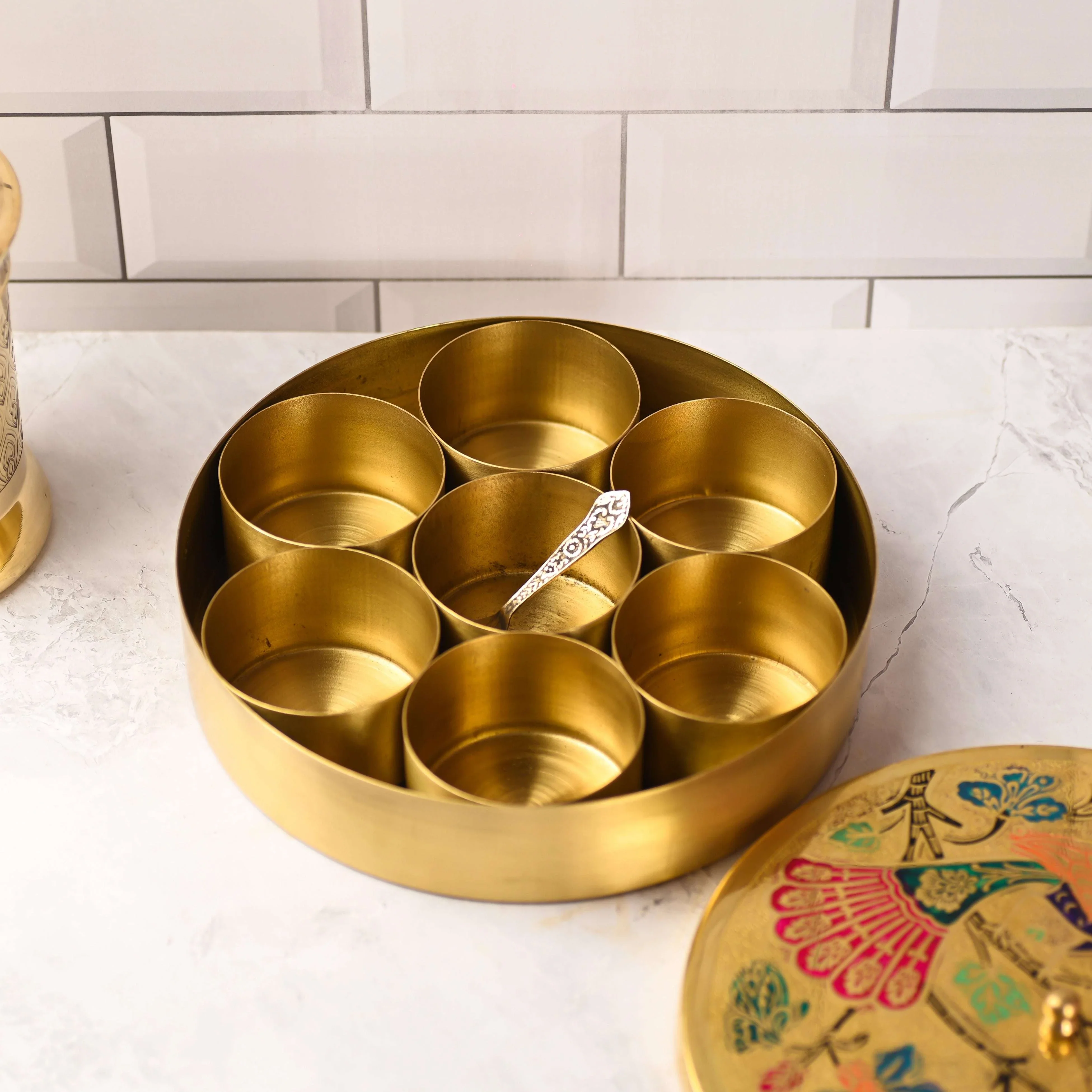Brass Peacock Masala Daani / Spice Box - Image 6