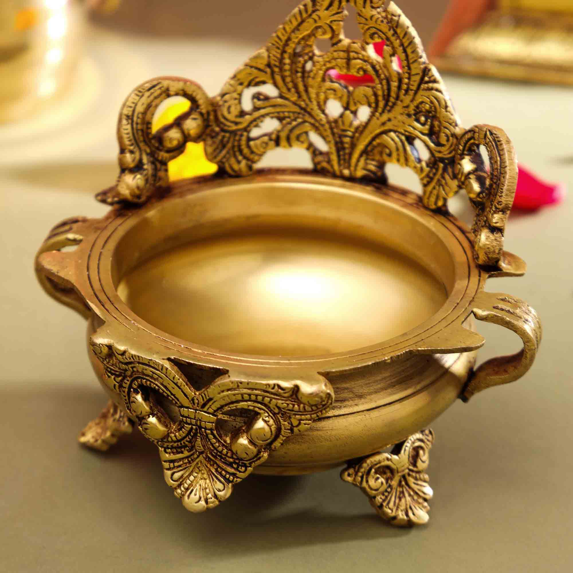 Brass Handcarved Urli Bowl (6.5 Inch) - Image 3