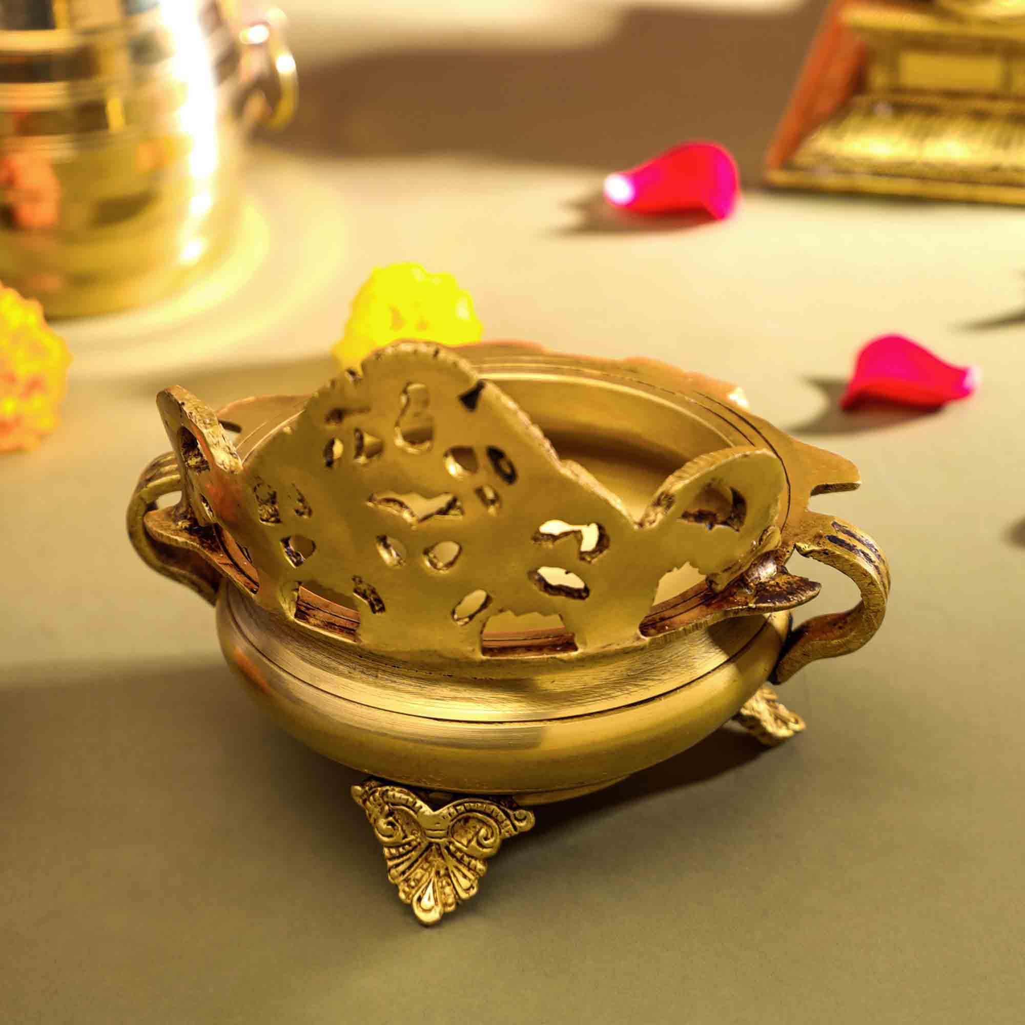 Brass Handcarved Urli Bowl (6.5 Inch) - Image 5