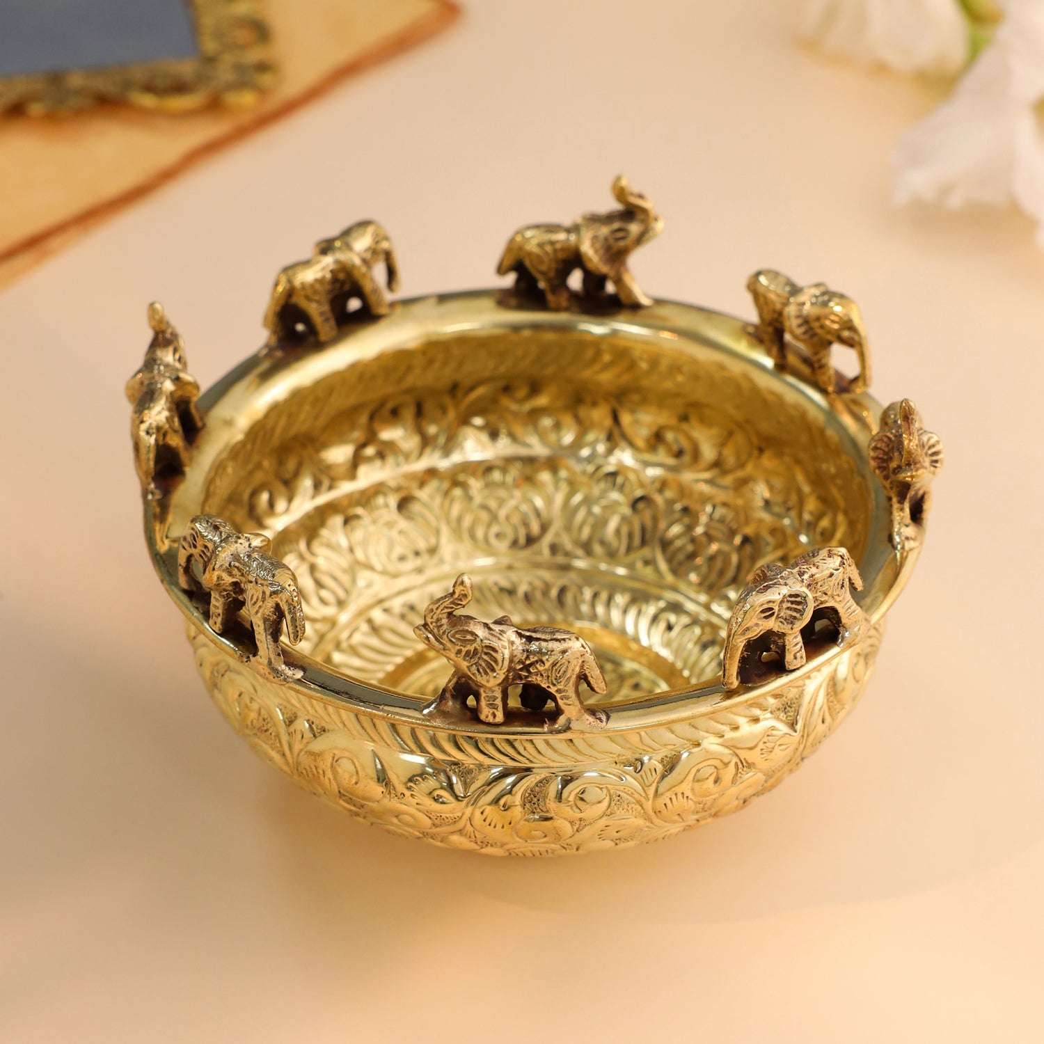 Brass Elephant Urli Bowl - Image 2