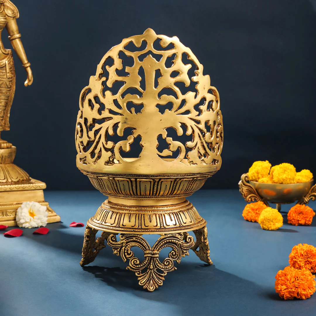 Brass Ethnic Handcarved Diya Lamp (12 Inch) - Image 3
