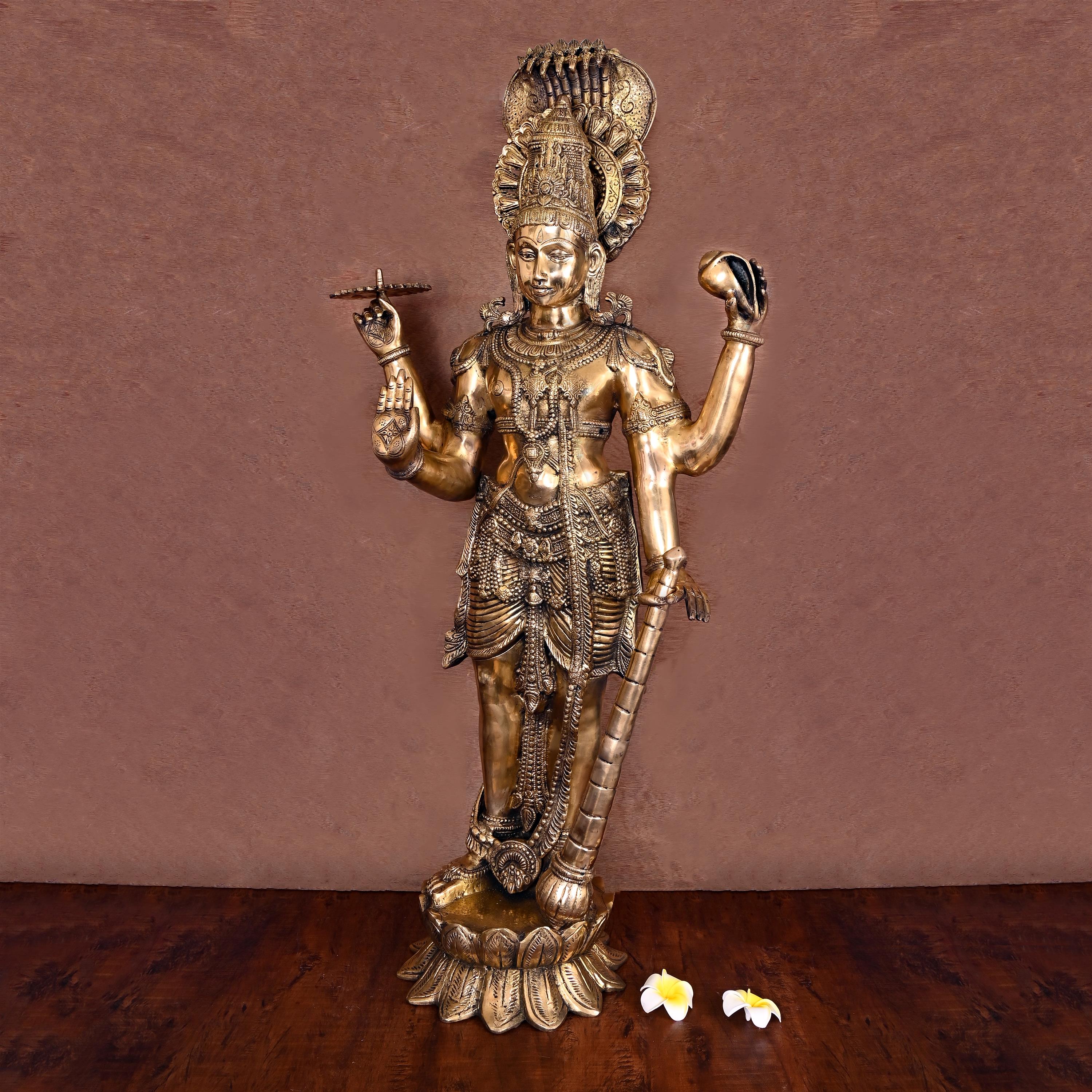 Brass Standing Lord Vishnu Statue (41 Inch) - Image 2