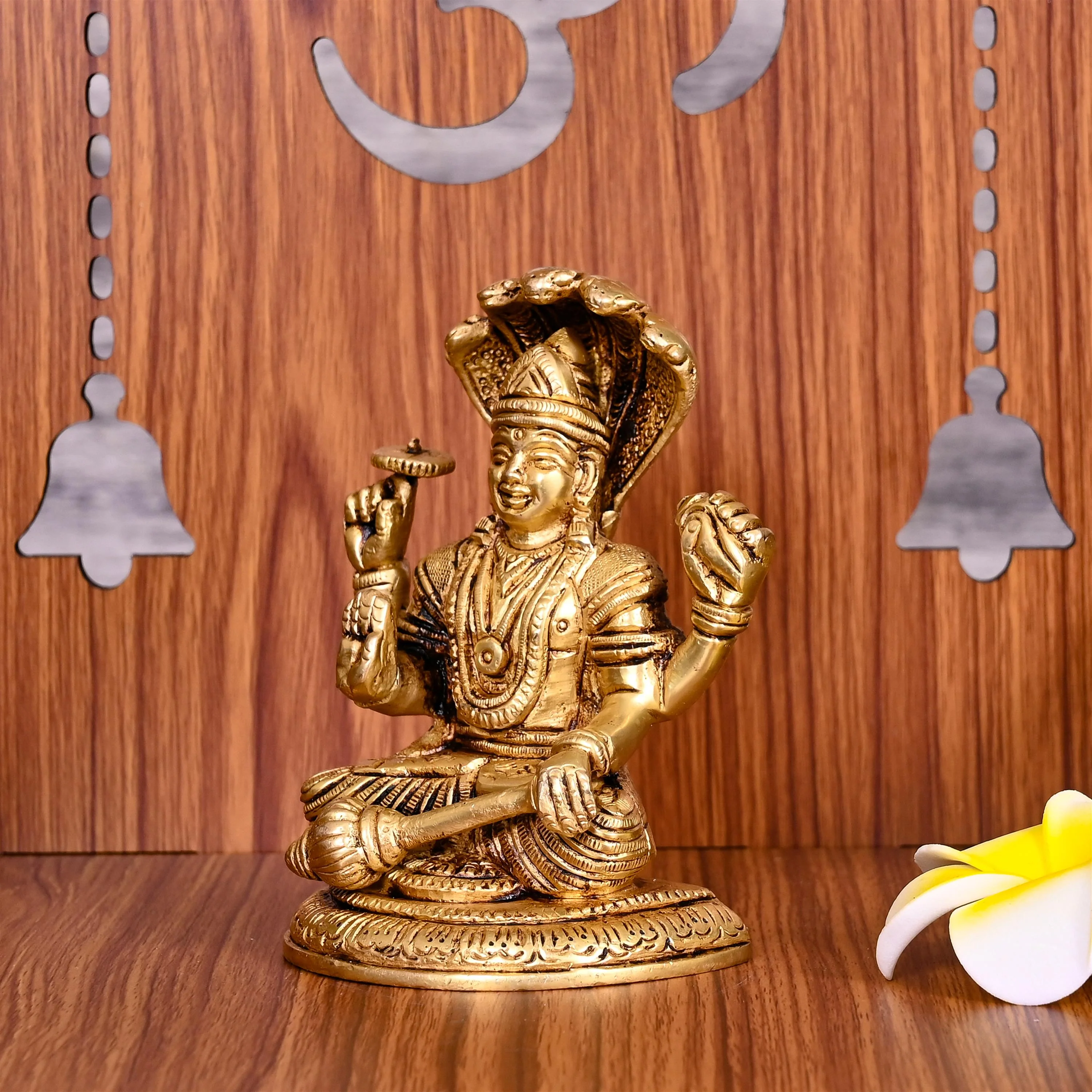 Brass Sitting Lord Vishnu Idol (4.5 Inch) - Image 2