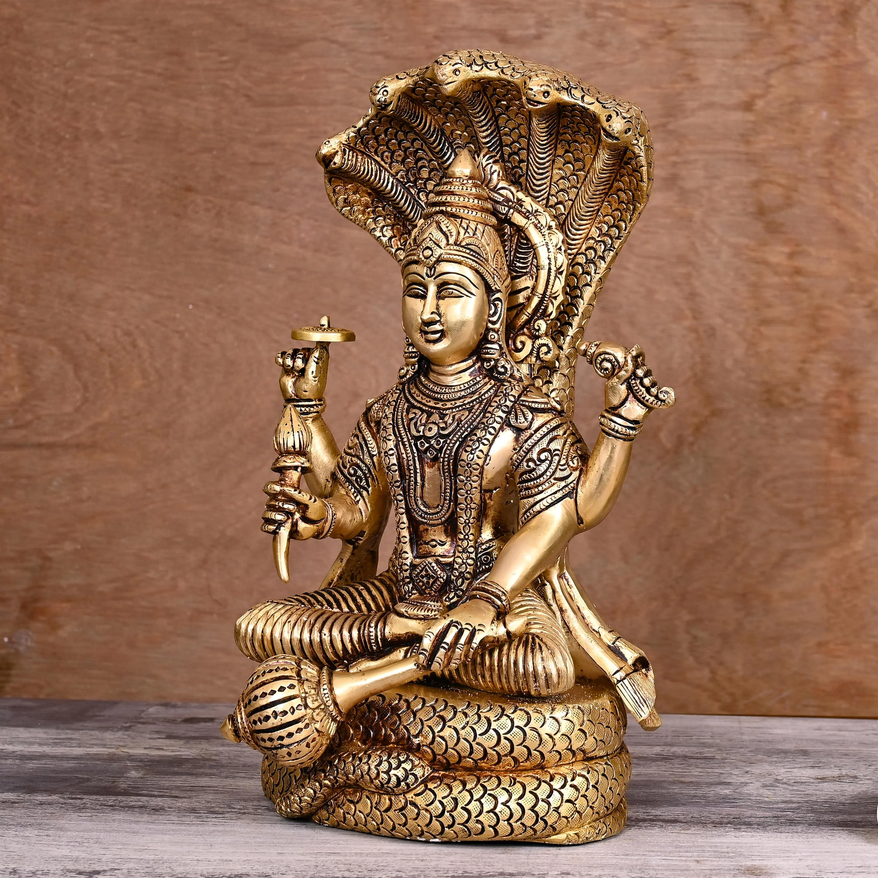 Brass Sitting Lord Vishnu Statue (13 Inch) - Image 2