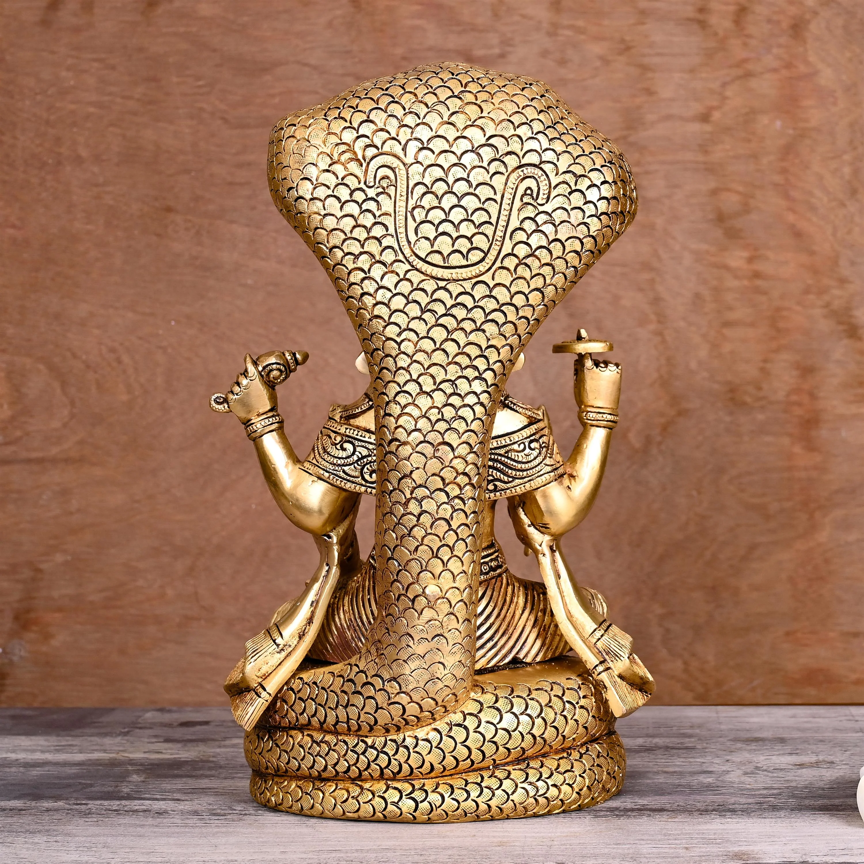 Brass Sitting Lord Vishnu Statue (13 Inch) - Image 3