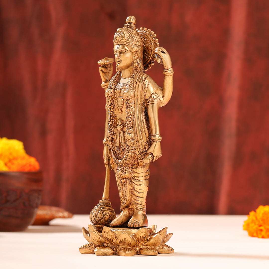 Brass Lord Vishnu Idol On Lotus (9 Inch) - Image 10