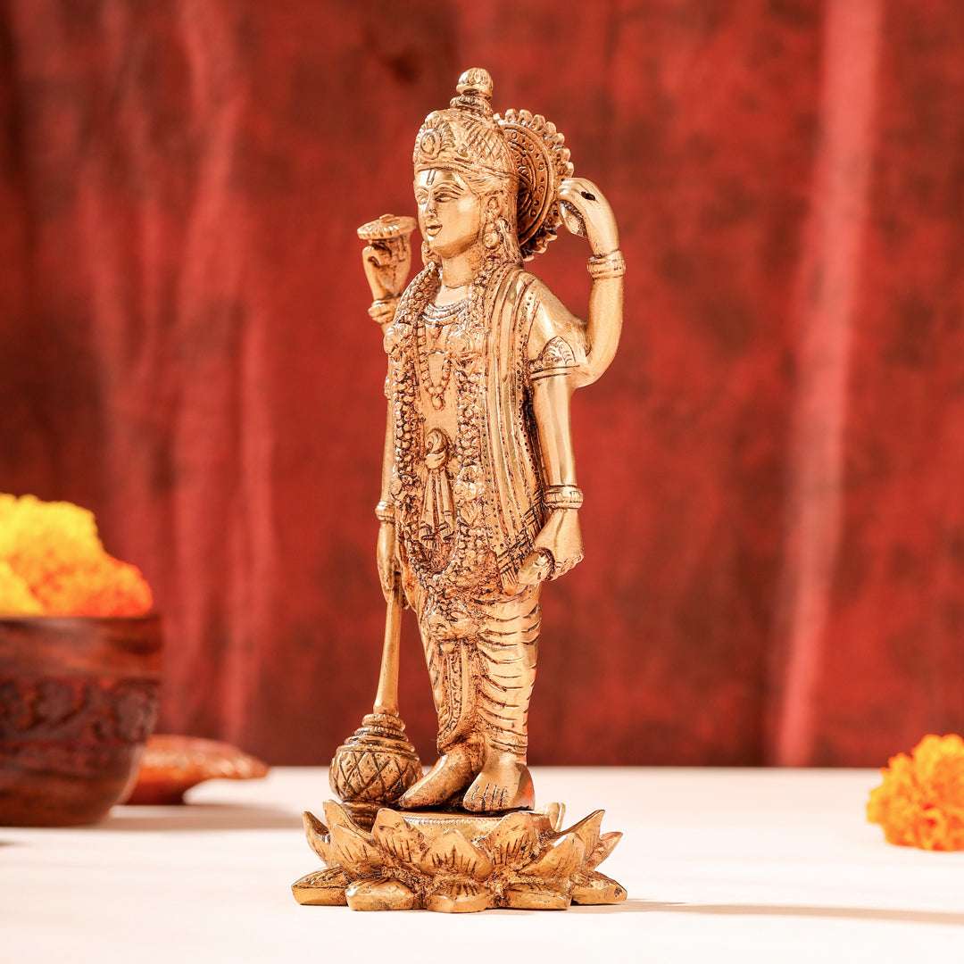 Brass Lord Vishnu Idol On Lotus (9 Inch) - Image 11