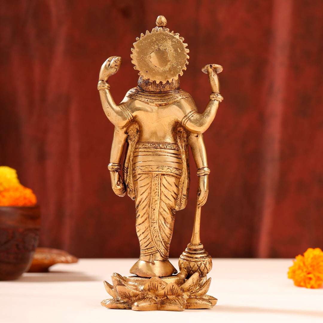 Brass Lord Vishnu Idol On Lotus (9 Inch) - Image 12