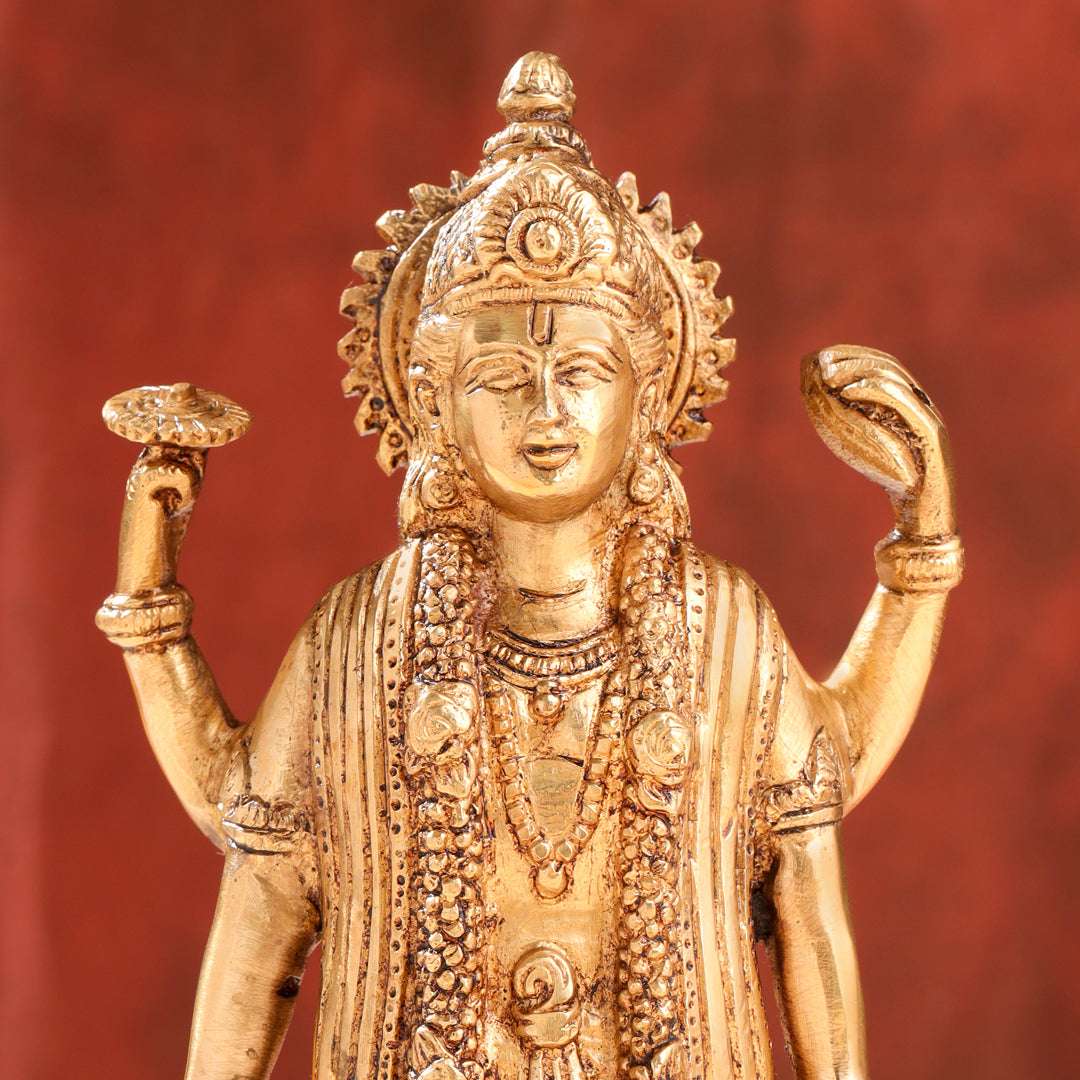Brass Lord Vishnu Idol On Lotus (9 Inch) - Image 2
