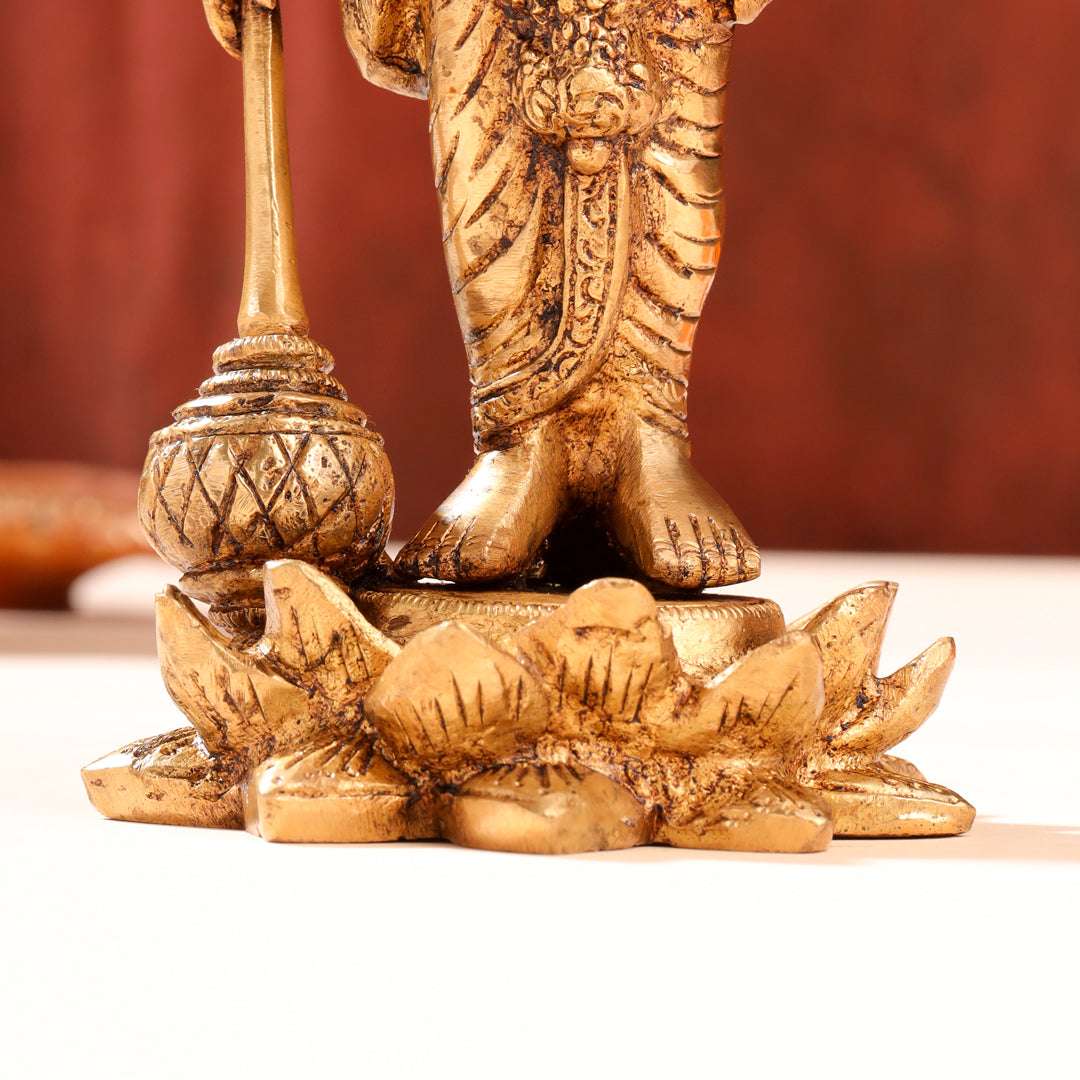 Brass Lord Vishnu Idol On Lotus (9 Inch) - Image 3