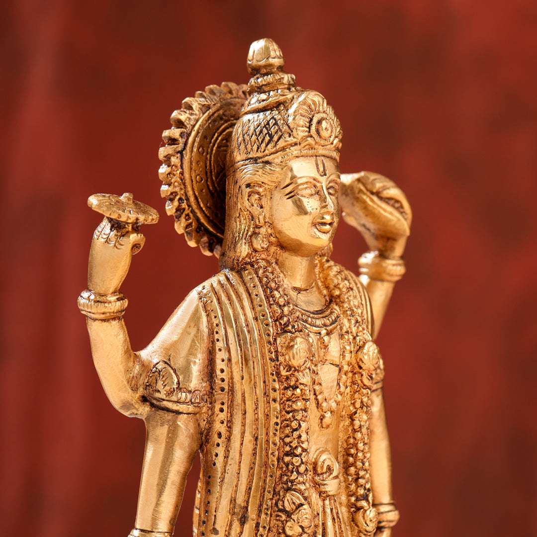 Brass Lord Vishnu Idol On Lotus (9 Inch) - Image 8