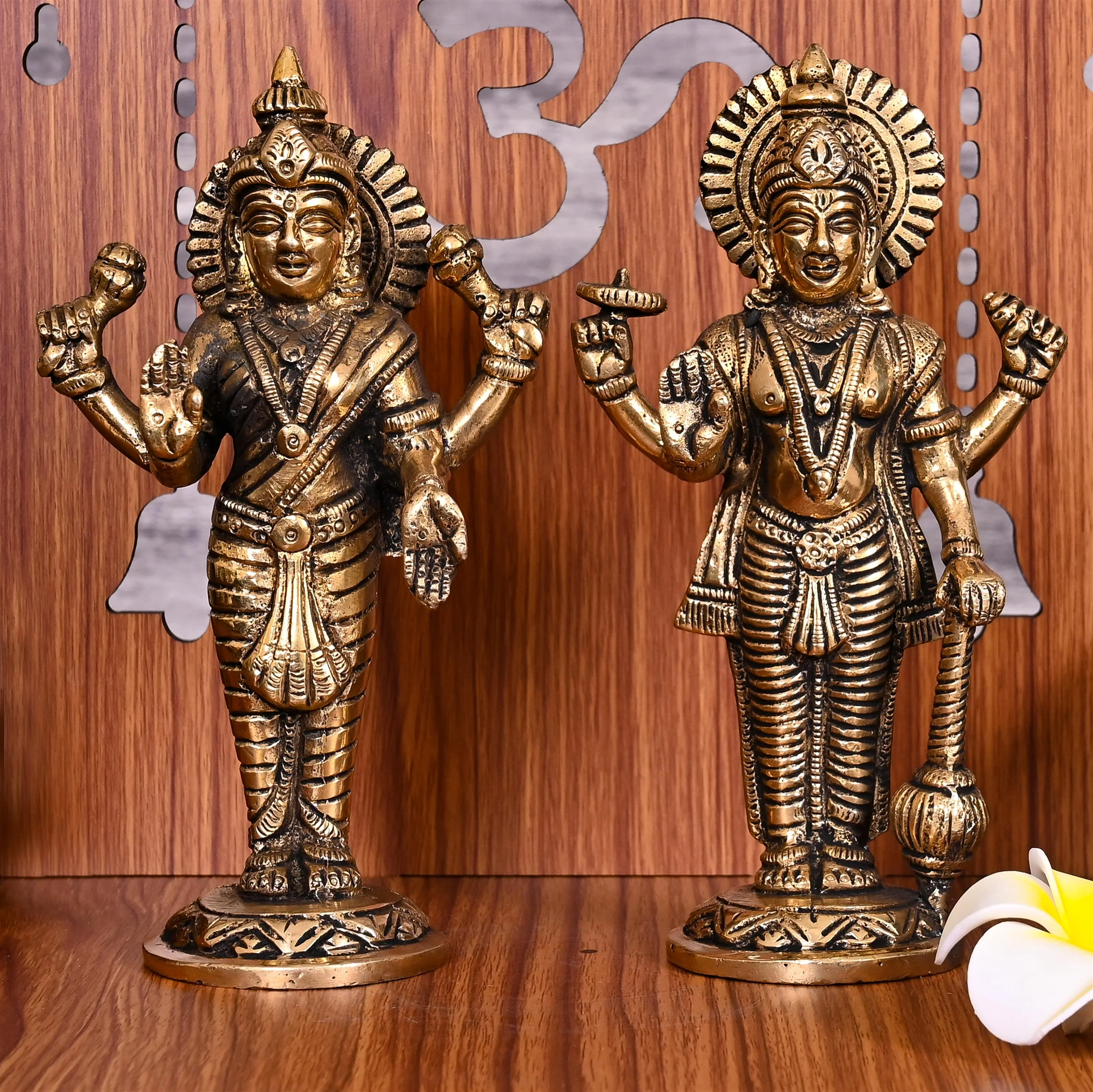 Brass Standing Vishnu Lakshmi Idols Set (7 Inch)