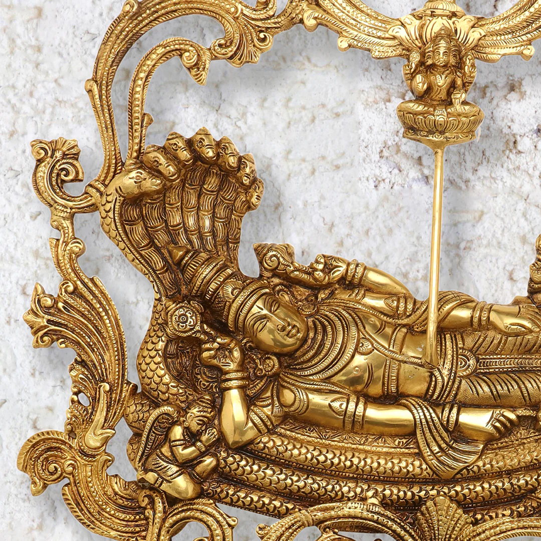 Brass Vishnu Lakshmi (Padmanabha Swamy) Wall Hanging (23 Inch) - Image 2