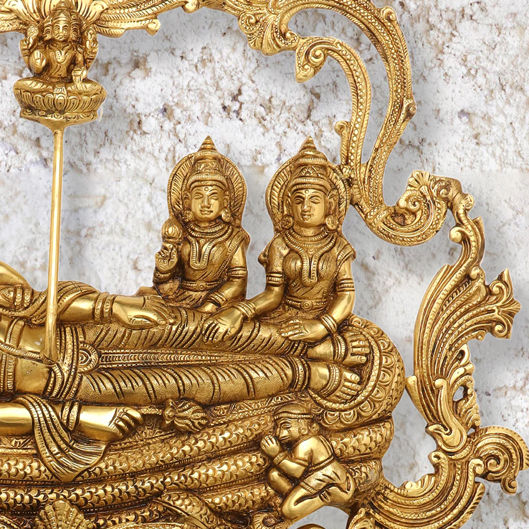 Brass Vishnu Lakshmi (Padmanabha Swamy) Wall Hanging (23 Inch) - Image 3