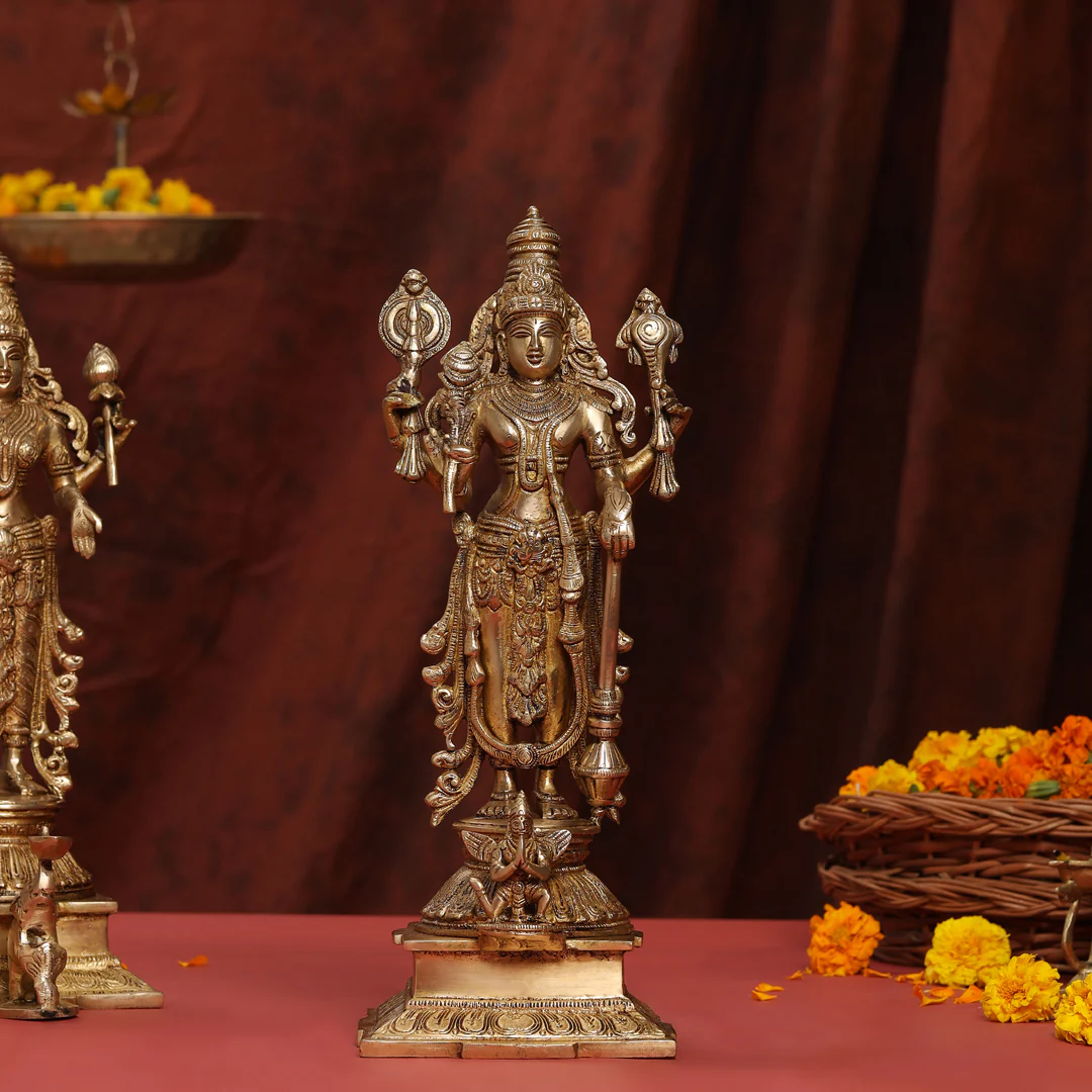Brass Standing Vishnu Lakshmi Set (15 Inch) - Image 9