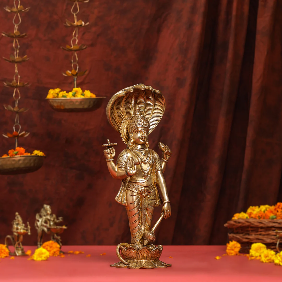 Brass Standing Lord Vishnu Idol (16.5 Inch) - Image 2