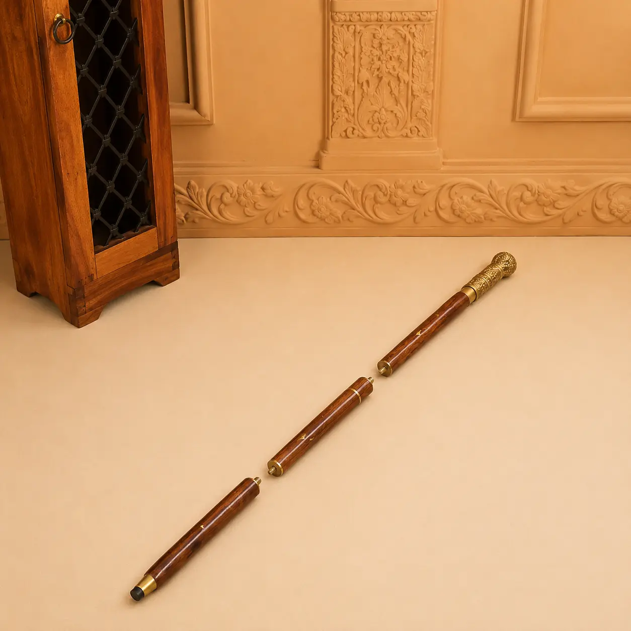 Brass Carving Wooden Walking Stick (38.5 Inch) - Image 4