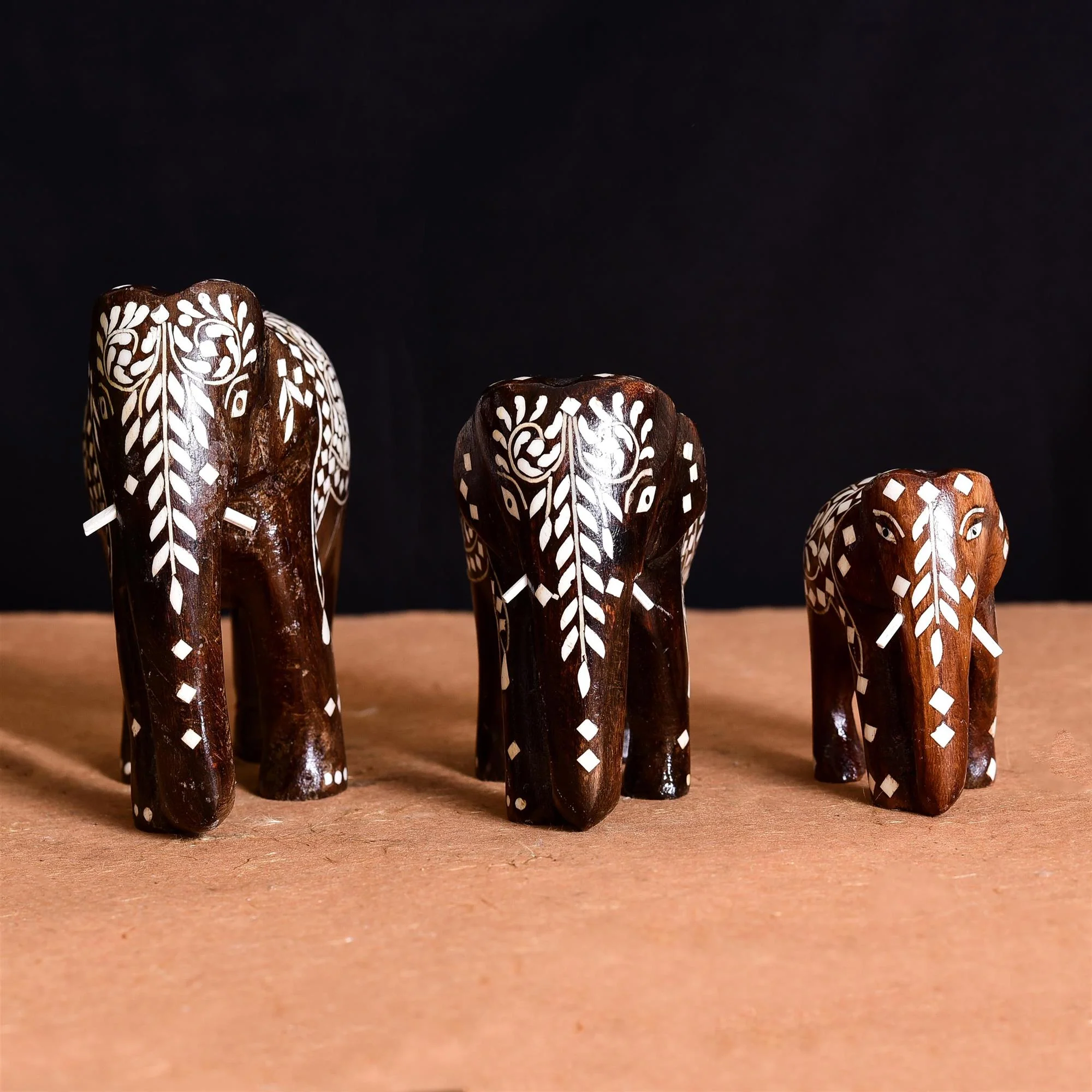 Wooden Inlay Elephant Family Set - Image 3