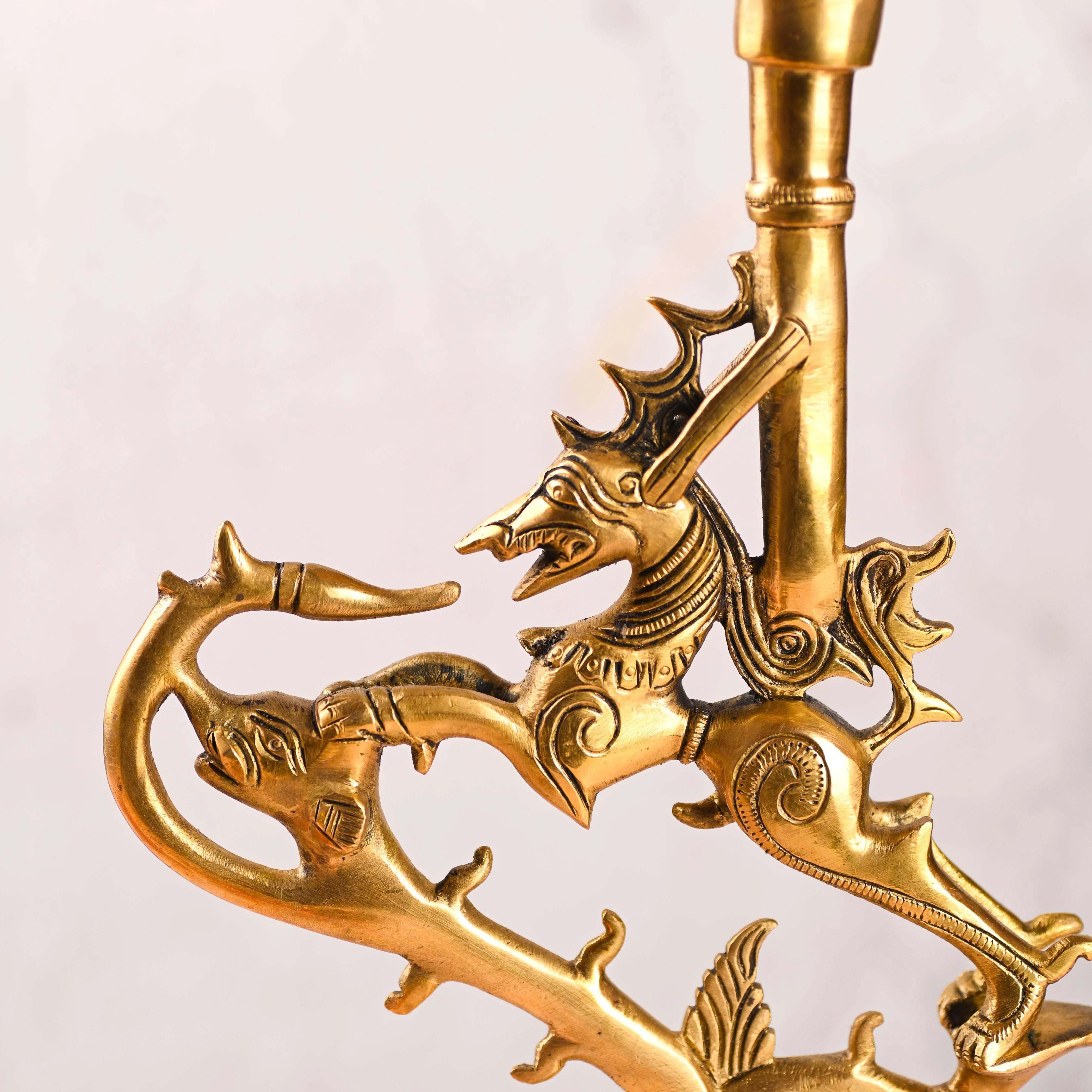 Brass Yali/kirtimukha Candle Stand (12.5 Inch) - Image 3