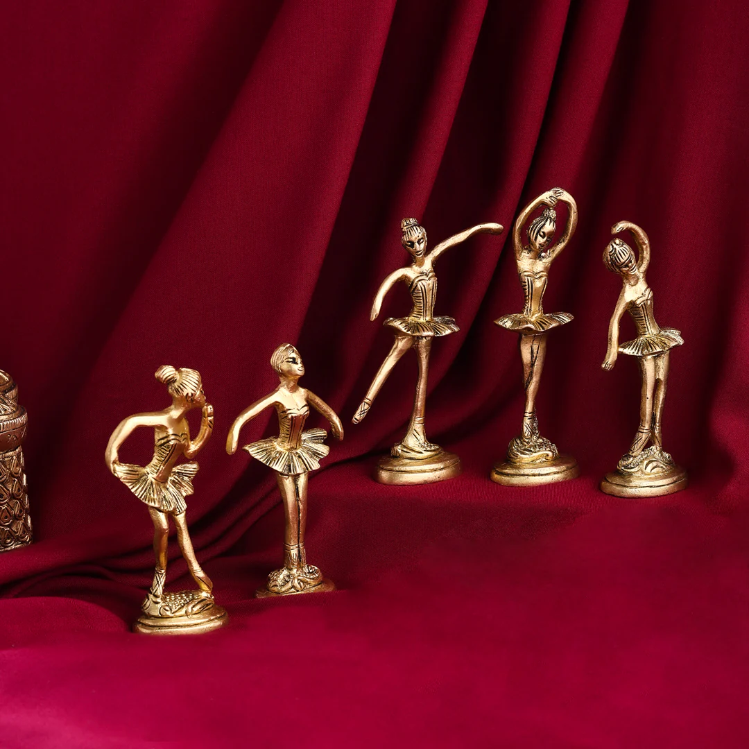 Graceful Brass Dancing Ballerinas – Set of 5 Elegant Figurines (4.2-Inch) - Image 3