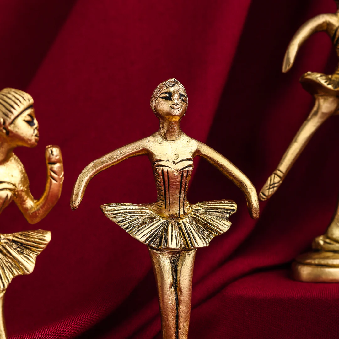 Graceful Brass Dancing Ballerinas – Set of 5 Elegant Figurines (4.2-Inch) - Image 6